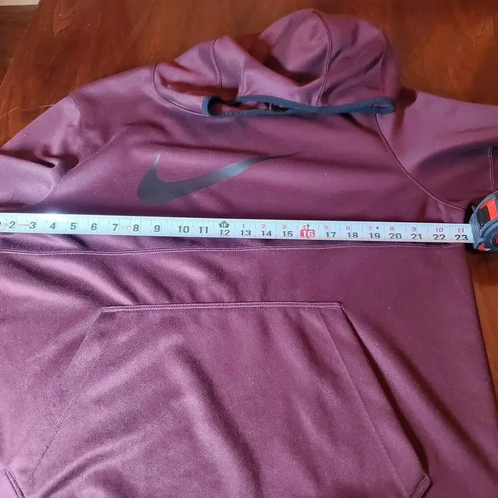 Nike Men's Hoodie Pullover Burgundy Maroon Sweatshirt Black Swoosh Size Large L